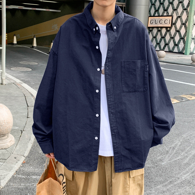 saferido -shop 90s fashion men Japanese Style Cityboy Solid Color Long-Sleeved Shirt Summer Men's Niche Design Sense Stacked Lapel Shirt Coat Fashion