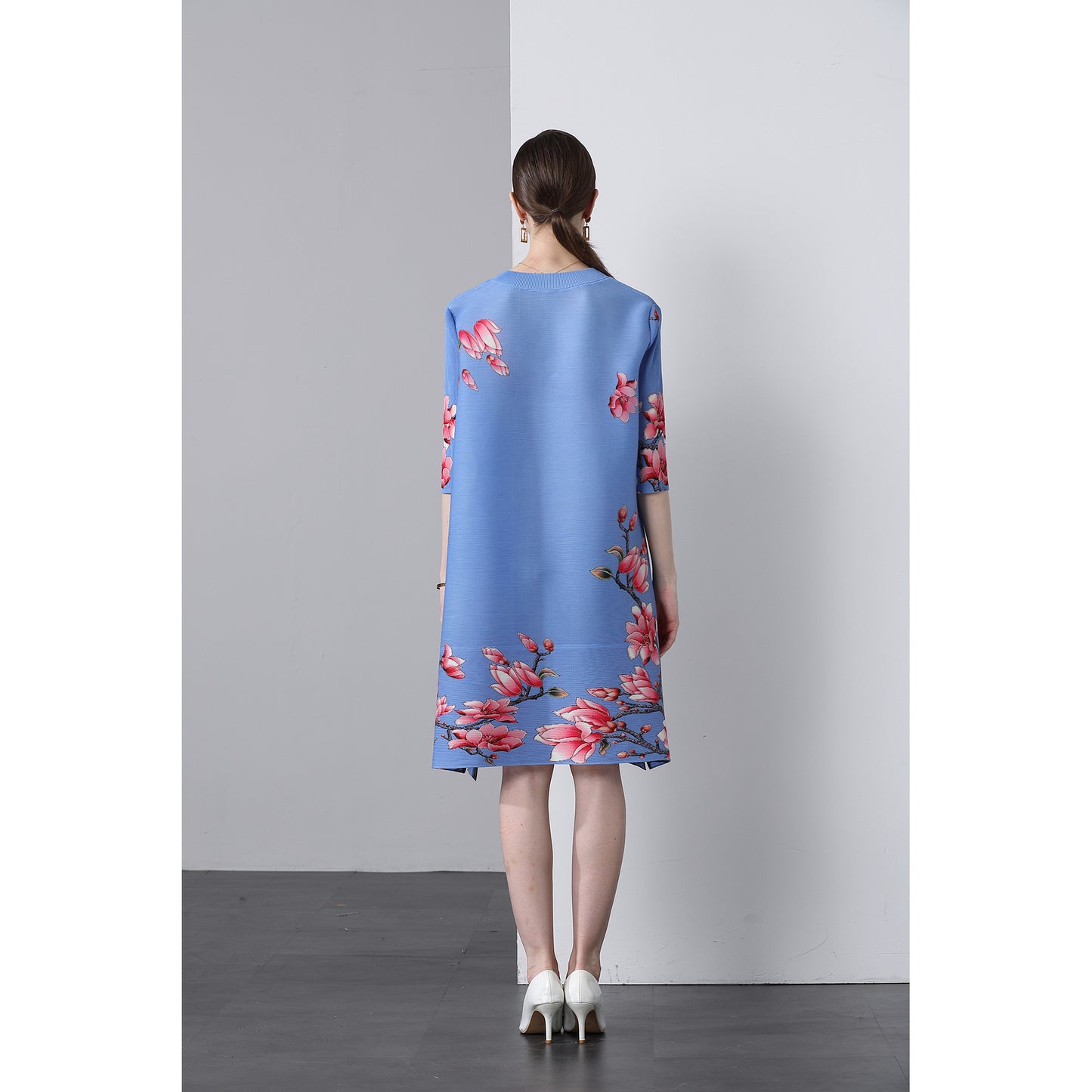 Pleated printed dress popular autumn dress new temperament large size a word new national style skirt female mother dress