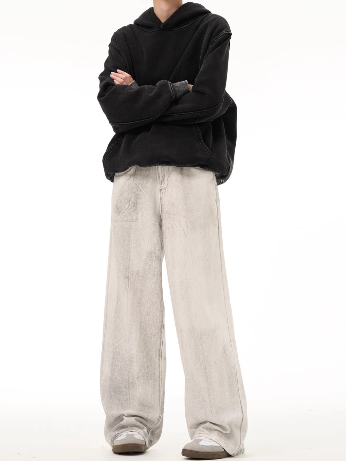 National trend washed distressed drape jeans for men spring and autumn new niche retro original design pants