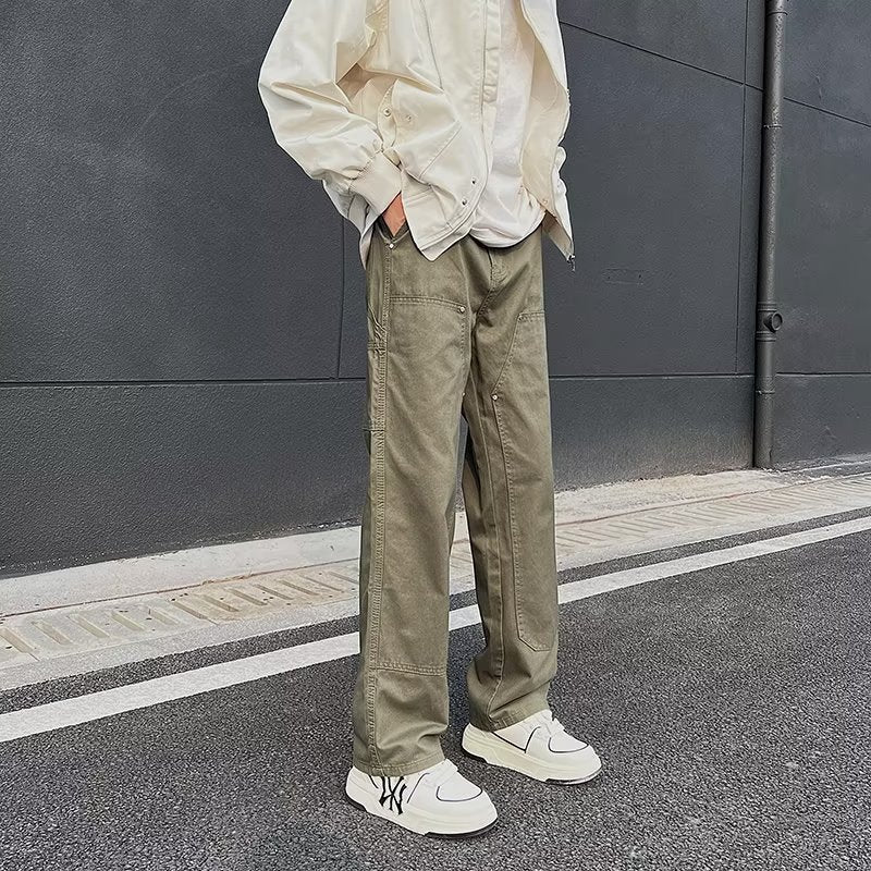 saferido fall outfit men Army Green Logging Pants Men's Autumn American High Street Vibe Straight Pants Loose Ruan Handsome Casual Overalls Boys
