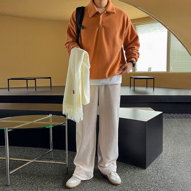 saferido -shop 90s fashion men BJ Autumn and Winter Thickened Lapel Sweater Men's Korean-Style Trendy Loose Long-Sleeved Polo Shirt Solid Color All-Matching Coat