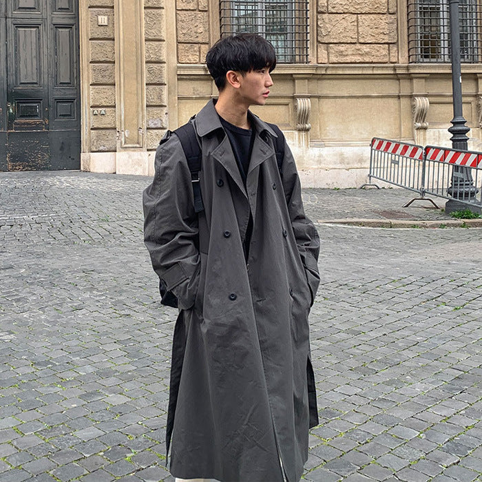 saferido mens fall fashion Mid-Length Windbreaker Men's Spring and Autumn New Korean Style Trendy Handsome Loose Double-Breasted Coat over the Knee