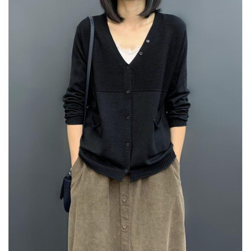 spring and autumn new Korean version of women's clothing loose and thin literary solid color long-sleeved knitted cardigan thin sweater jacket