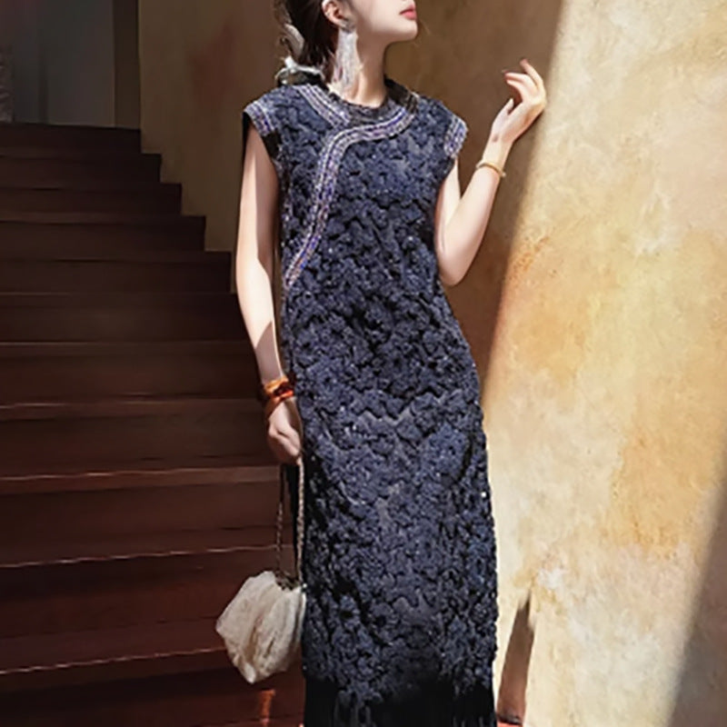 New Chinese high-end heavy industry embroidery improved cheongsam dress summer new national style splicing dress women N4073