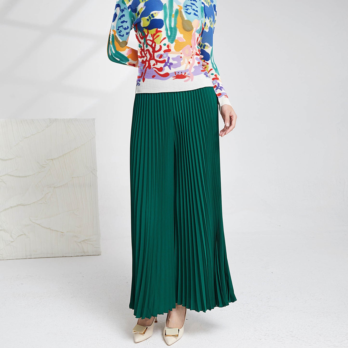 2025 pendant feeling high waist wide leg pants women's fashion Popular style loose solid color long versatile pleated casual trousers skirt