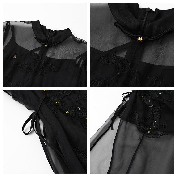 summer new new Chinese style embroidered long top half body yarn long skirt temperament set M4205