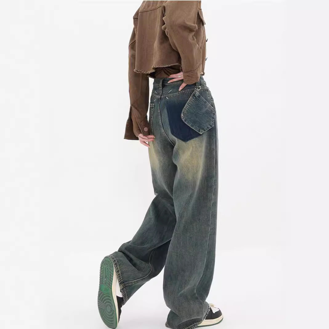 saferido -shop 90s streetwear Summer New Retro Washed Distressed Straight Jeans Women's High Waist Loose All-Match Wide-Leg Mopping Pants