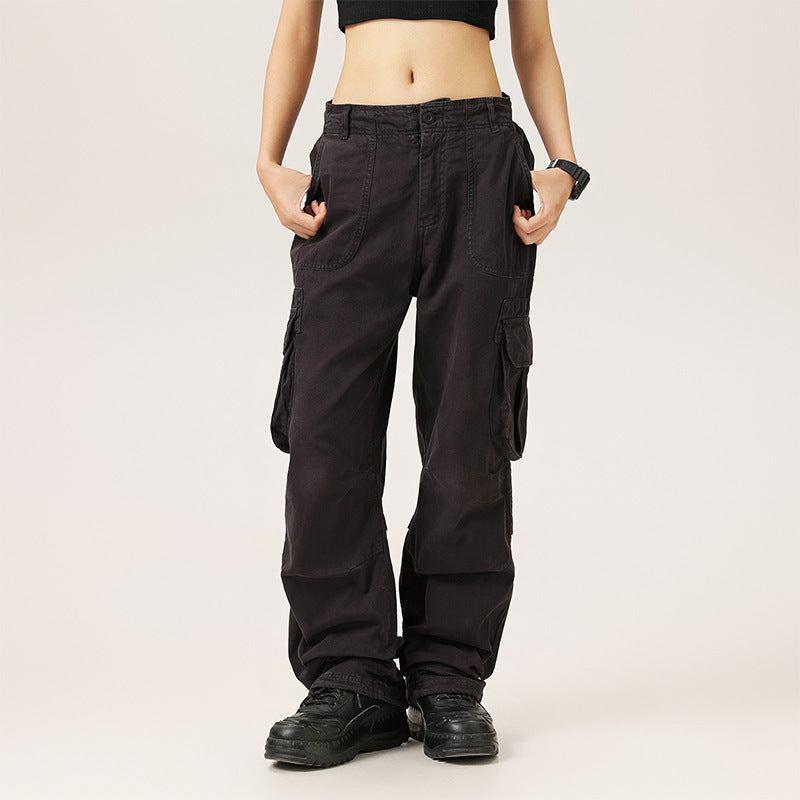 saferido 2000s fashion Japanese Retro Autumn Distressed Washed Overalls Casual Large Pocket Men's and Women's Loose Trousers
