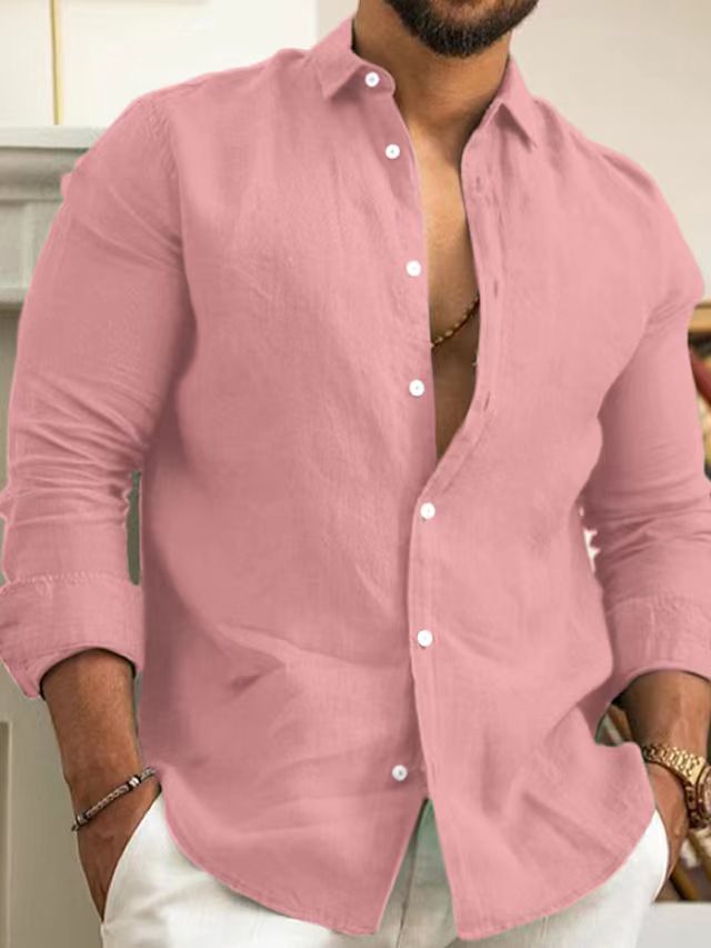 saferido -shop men’s fall fashion Cotton and Linen Solid Color Men's Shirt Youth Casual