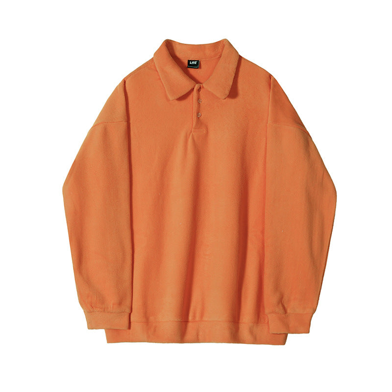 saferido -shop 90s fashion men BJ Autumn and Winter Thickened Lapel Sweater Men's Korean-Style Trendy Loose Long-Sleeved Polo Shirt Solid Color All-Matching Coat