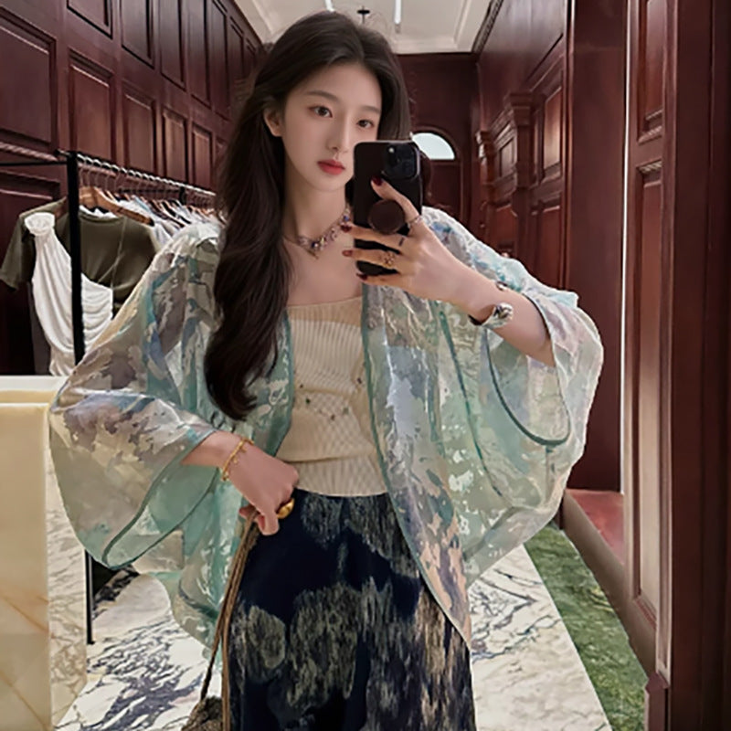 Summer New National Style Embroidery Versatile Thin Silk Jacket New Chinese Light Luxury Cardigan Shawl N4077