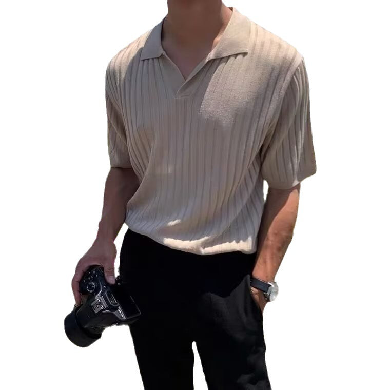 saferido -shop old money outfits men Summer New Ins Business Light Mature Style High Quality Casual Lapel Slim Sweater Men's Polo Short Sleeve Fashion