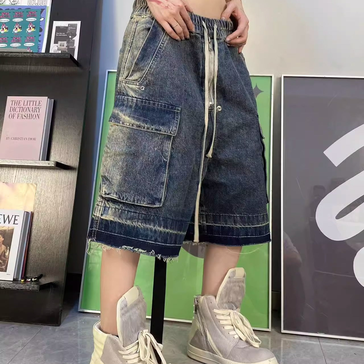 saferido jorts mens outfits 2024 American Retro Washed Workwear Denim Shorts Men's and Women's Summer Thin Straight Men's Shorts