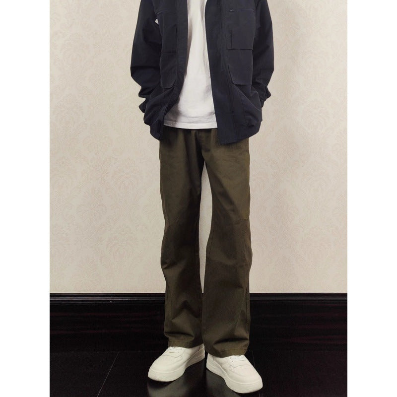 saferido      -shop black men fashion urban Spring and Summer New Drawstring Elastic Waist Loose Army Green Casual Straight Trousers Overalls Men