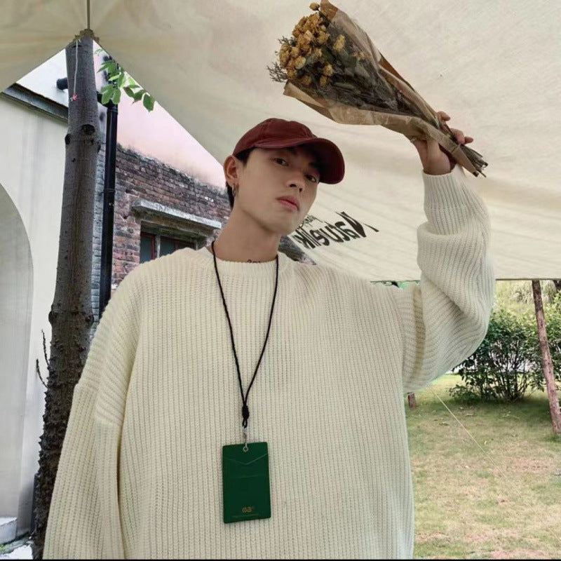 saferido fall mens outfits round Neck Sweater for Male Students Hong Kong Style Mori Korean Style Loose Trendy Thickened Autumn and Winter New Bottoming Knitted Fashion
