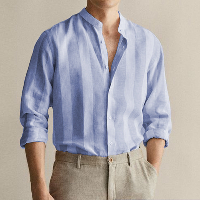 saferido      -shop  Men's New High Quality Striped Simple Comfortable Long Sleeve Button Shirt