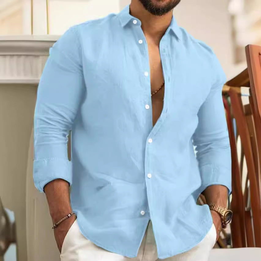saferido -shop men’s fall fashion Cotton and Linen Solid Color Men's Shirt Youth Casual