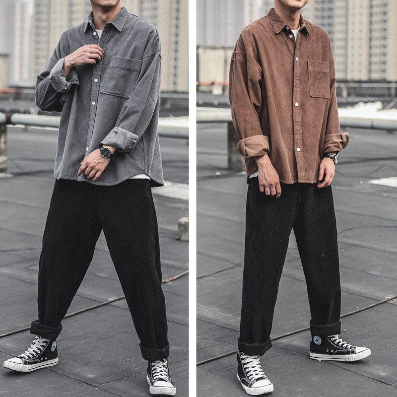 saferido fall outfits men Corduroy Shirt Men's Long-Sleeved Autumn Japanese Fashionable Casual Loose Men's Autumn and Winter Thick Shirt Men's Coat