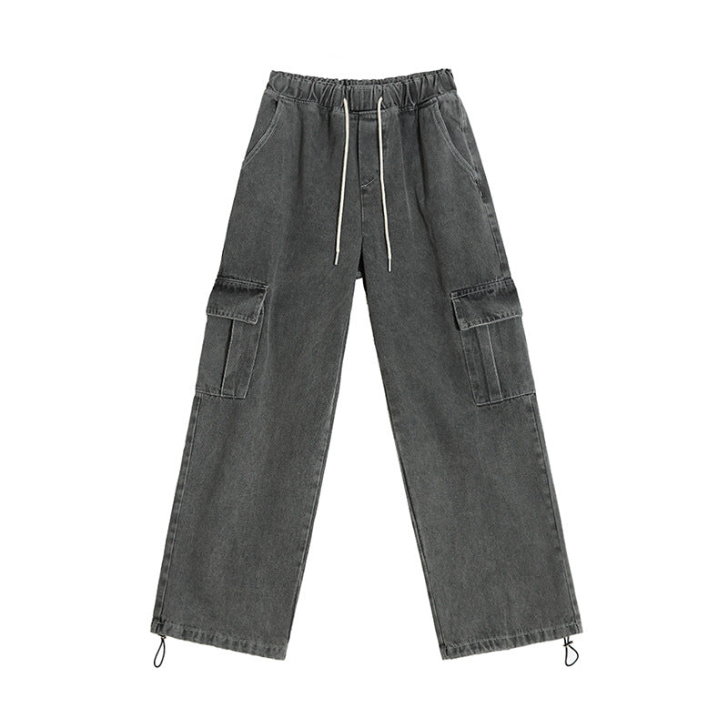 saferido -shop guys clothing styles Myq Vintage Washed Distressed Jeans Men's Summer Loose Overalls Korean Style Trendy Wide Leg Straight Pants