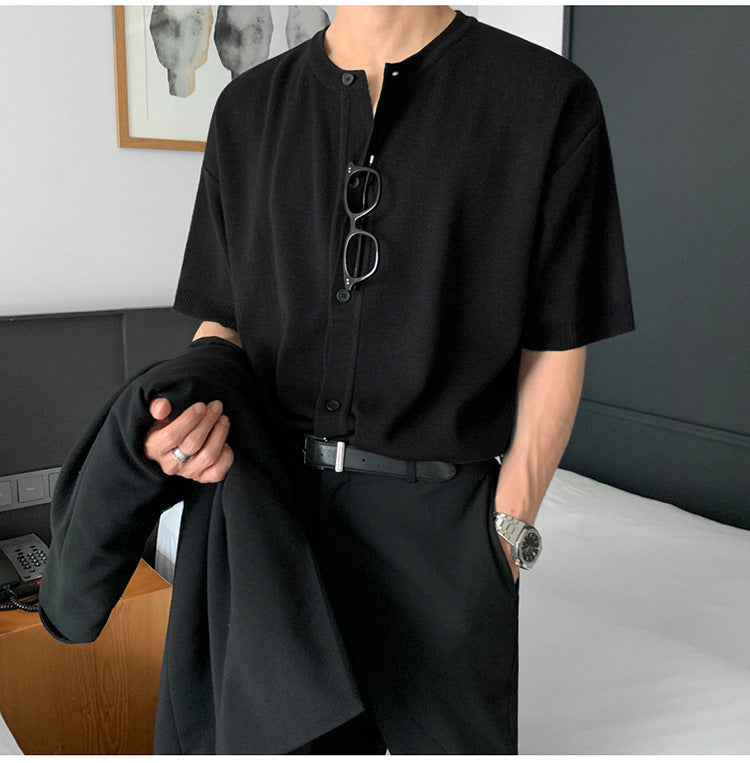 saferido starboy outfit Spring and Summer New Short Sleeve Knitted Cardigan T-shirt Men's Korean-Style Trendy Light Mature Style Loose Solid Color Half Sleeve Cardigan Jacket
