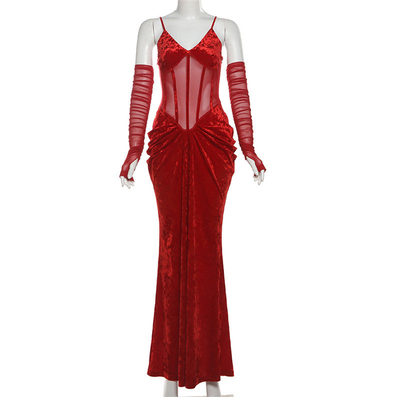 2025 style popular winter new women's clothing sexy babes slim backless suspender long dress sleeve dress