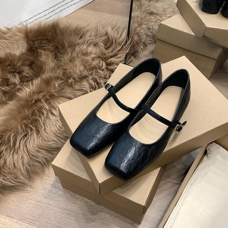2025 British style small leather shoes for women's new spring and autumn casual retro square head Mary Jane single shoes for women