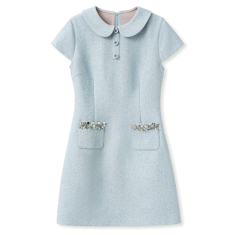 spring new small fragrant style lapel slim and thin small high-end age-reducing short-sleeved dress MZ038