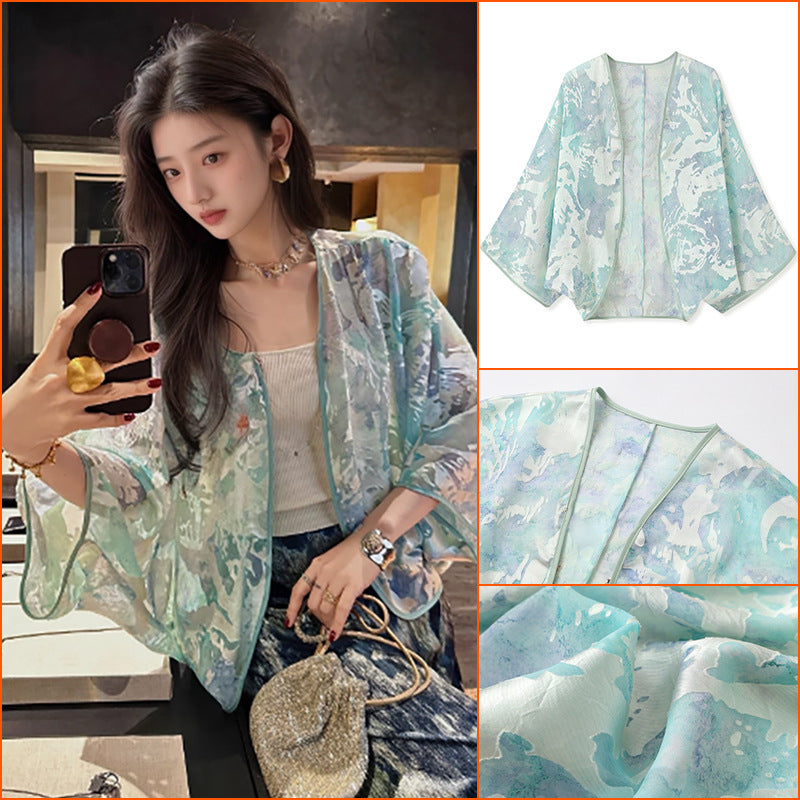 Summer New National Style Embroidery Versatile Thin Silk Jacket New Chinese Light Luxury Cardigan Shawl N4077