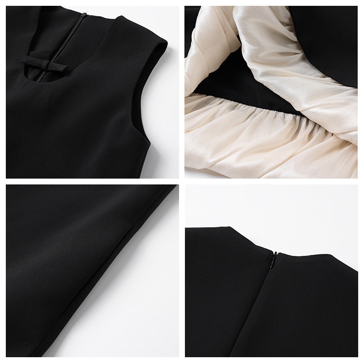 summer new celebrity style solid color ruffle edge sleeveless dress simple light luxury design skirt M5009