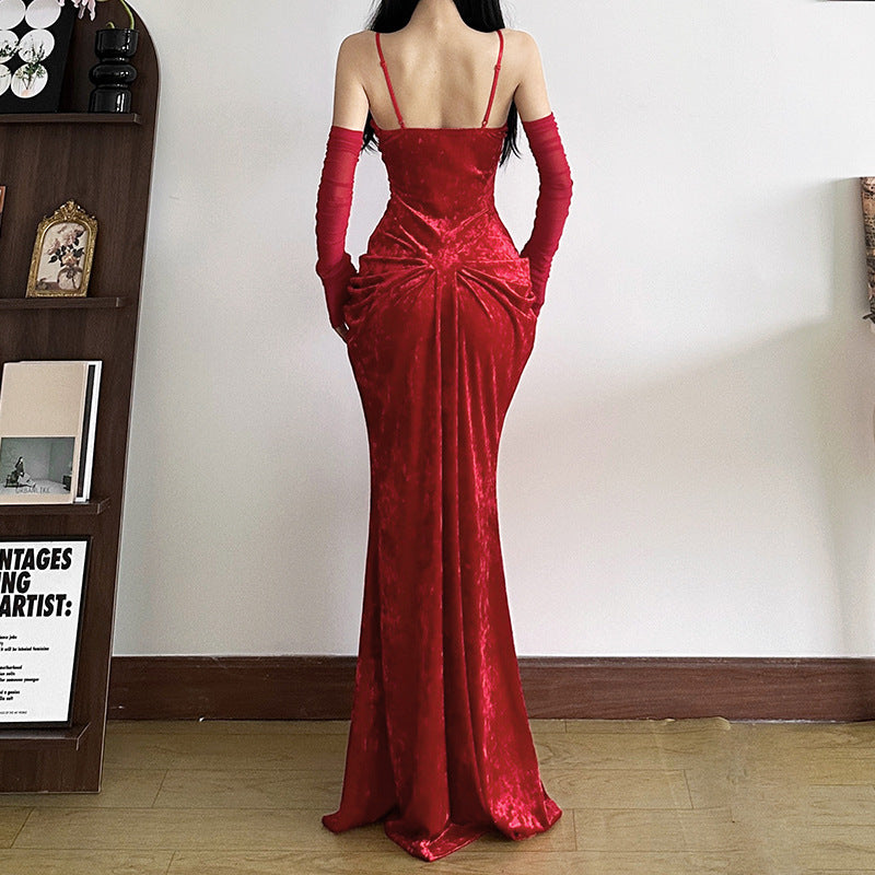 2025 style popular winter new women's clothing sexy babes slim backless suspender long dress sleeve dress