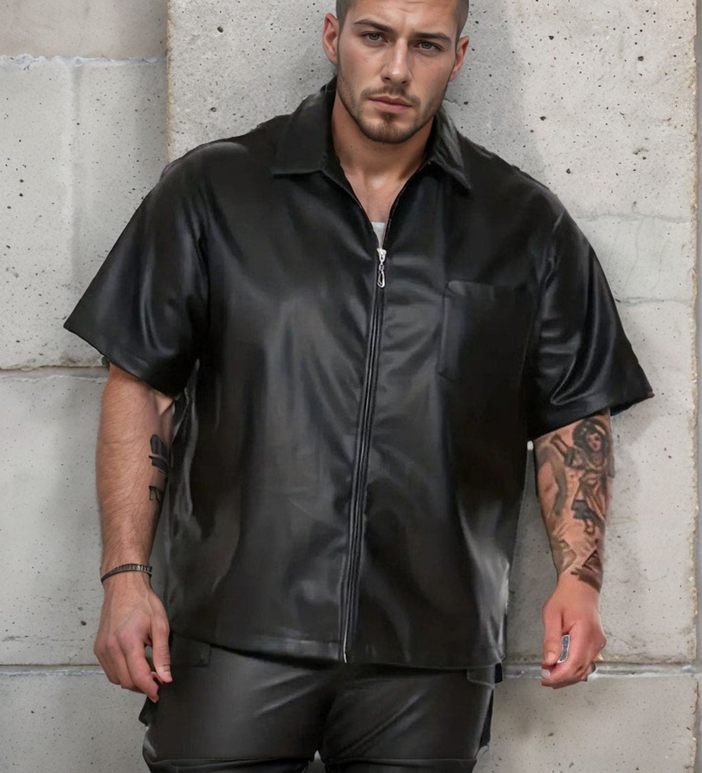 saferido outfit inspo New 2024 Spring Commuter Men's Leather Clothes Non-Ironing Treatment Fashion Urban Loose Lapel Tooling Casual Pu