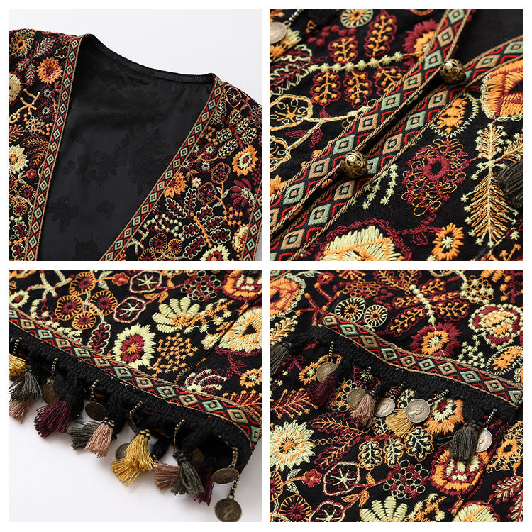 National style high-end retro style sleeveless temperament vest summer new Chinese embroidered fringed short vest N4078