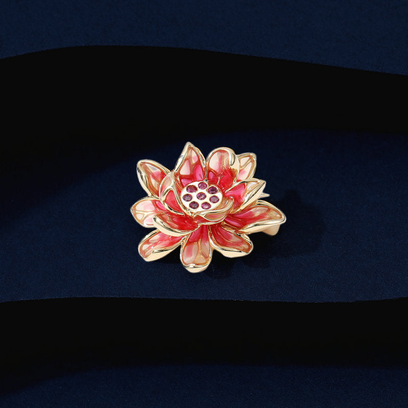 2025 Cardigan shawl fixed clothes silk scarf buckle dripping oil retro Chinese style cheongsam dress with lotus small brooch women