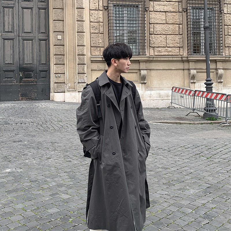 saferido mens fall fashion Mid-Length Windbreaker Men's Spring and Autumn New Korean Style Trendy Handsome Loose Double-Breasted Coat over the Knee
