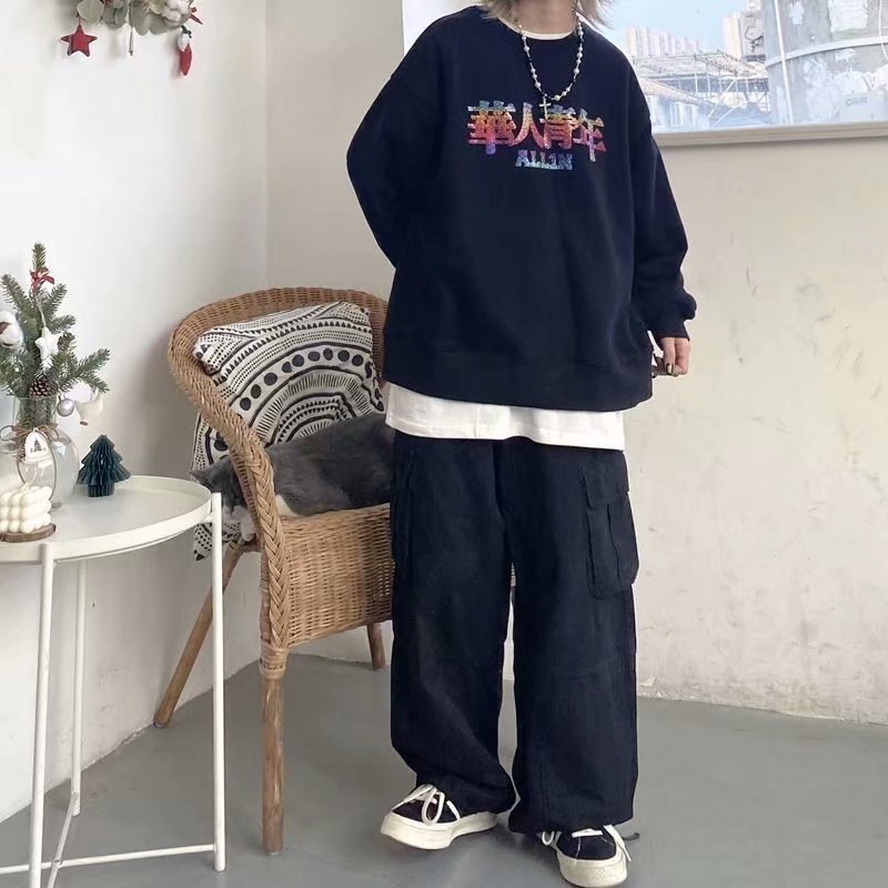 saferido -shop 90s streetwear Men's Stitching Overalls Spring and Autumn New Loose Korean Style Drawstring Casual Pants Youth Gas Straight Pants