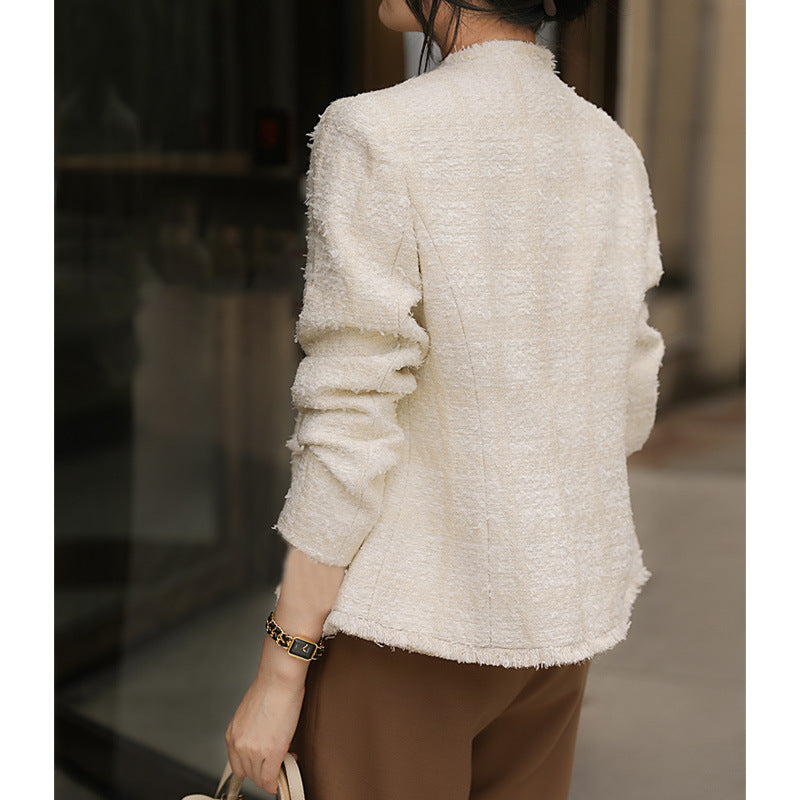 2025 Wool tassel tweed white small fragrant coat texture high sense spring and autumn spring women's short