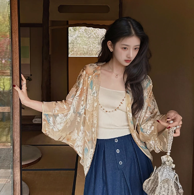 Summer New National Style Embroidery Versatile Thin Silk Jacket New Chinese Light Luxury Cardigan Shawl N4077
