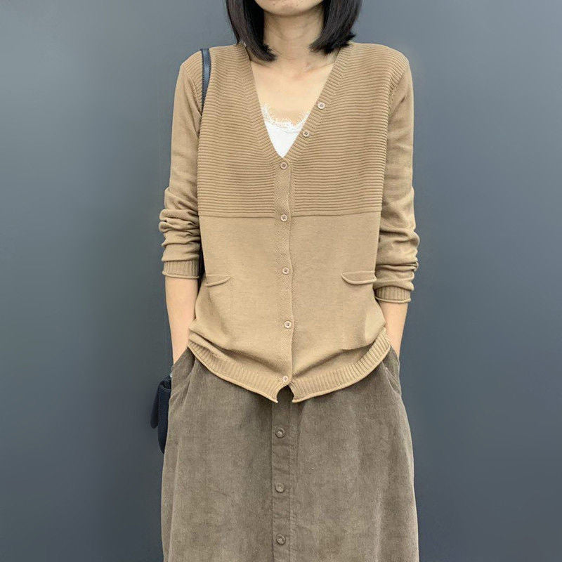 spring and autumn new Korean version of women's clothing loose and thin literary solid color long-sleeved knitted cardigan thin sweater jacket