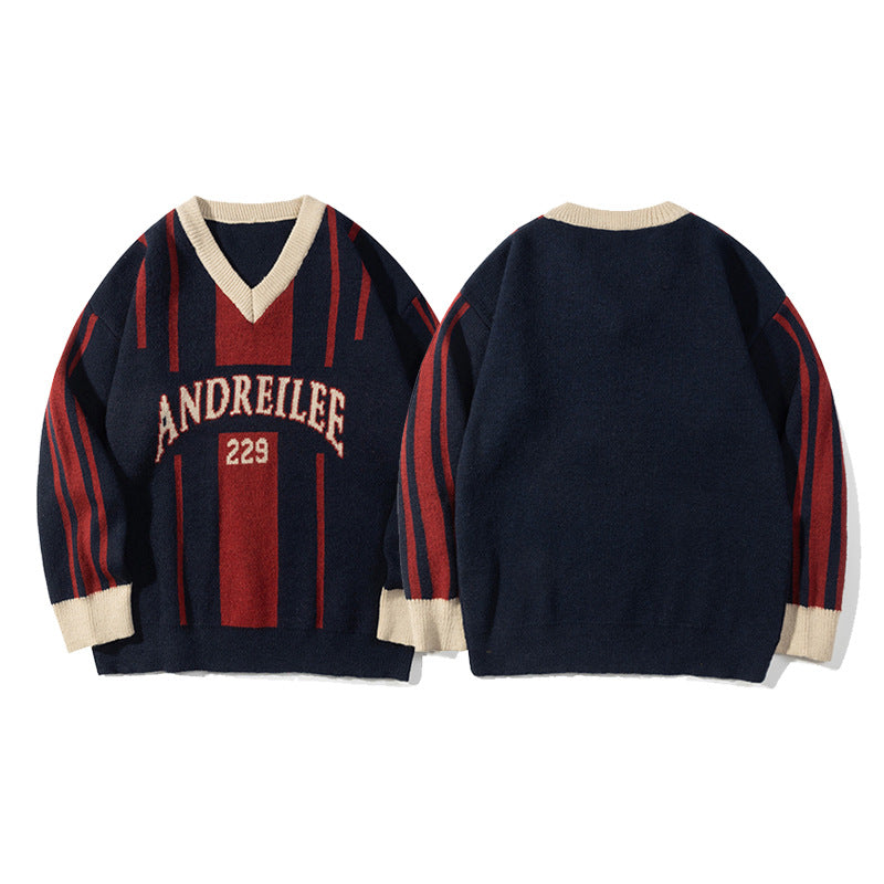 saferido -shop mens winter fashion Zichi Clothing Club Autumn New American Color Matching Knitted Design Men and Women Couple All-Match Casual Sweater