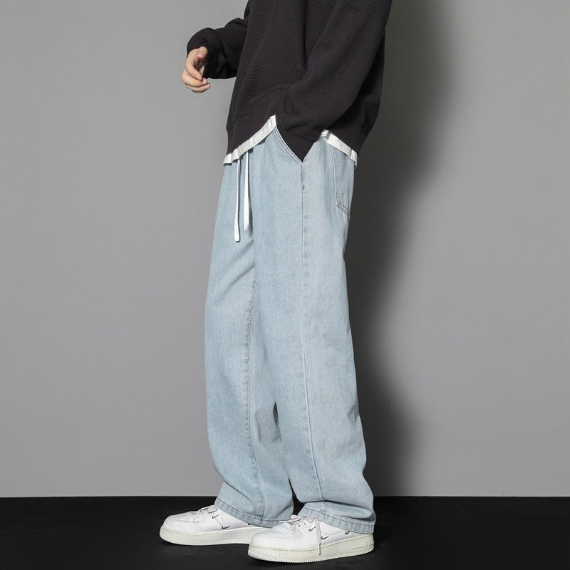 saferido -shop black men fashion urban Clean and Comfortable Trendy Season Men's New Jeans Loose Straight Casual Youth Hong Kong Style Cropped Pants All-Matching