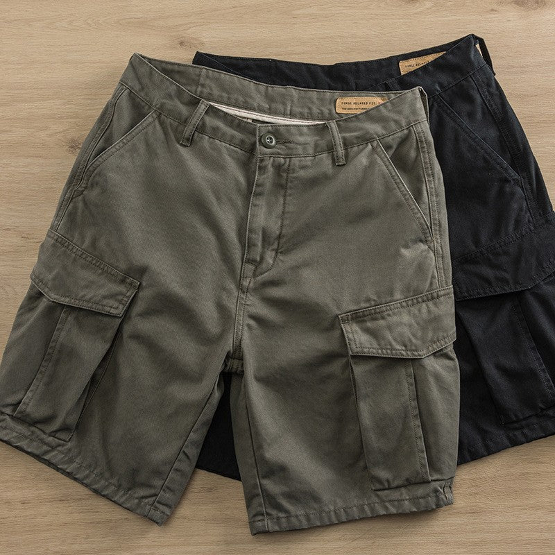 saferido boy outfits Cotton Workwear American Casual Cropped Pants Men's Fit Straight Pants Trendy Breathable Color Multi-Pocket Shorts