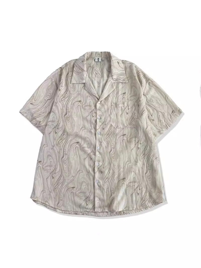 Japanese style niche retro polo shirt thin men's summer new pattern Cuban collar short-sleeved shirt top