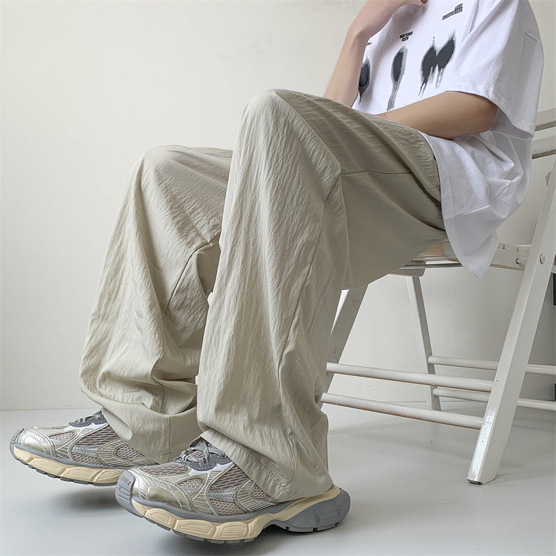 Japanese lazy style casual pants men summer new loose straight wide leg drape Yamamoto pants long pants
