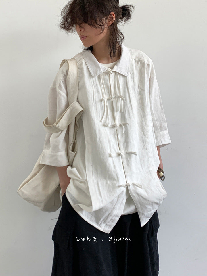 New Chinese retro Tang suit solid color shirt men's summer new loose button short sleeve national style shirt trendy tops