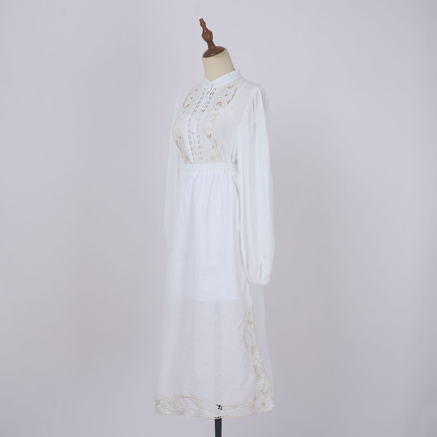 popular autumn and winter new lace style new fashion temperament collar splicing design hollow long sleeve waist dress