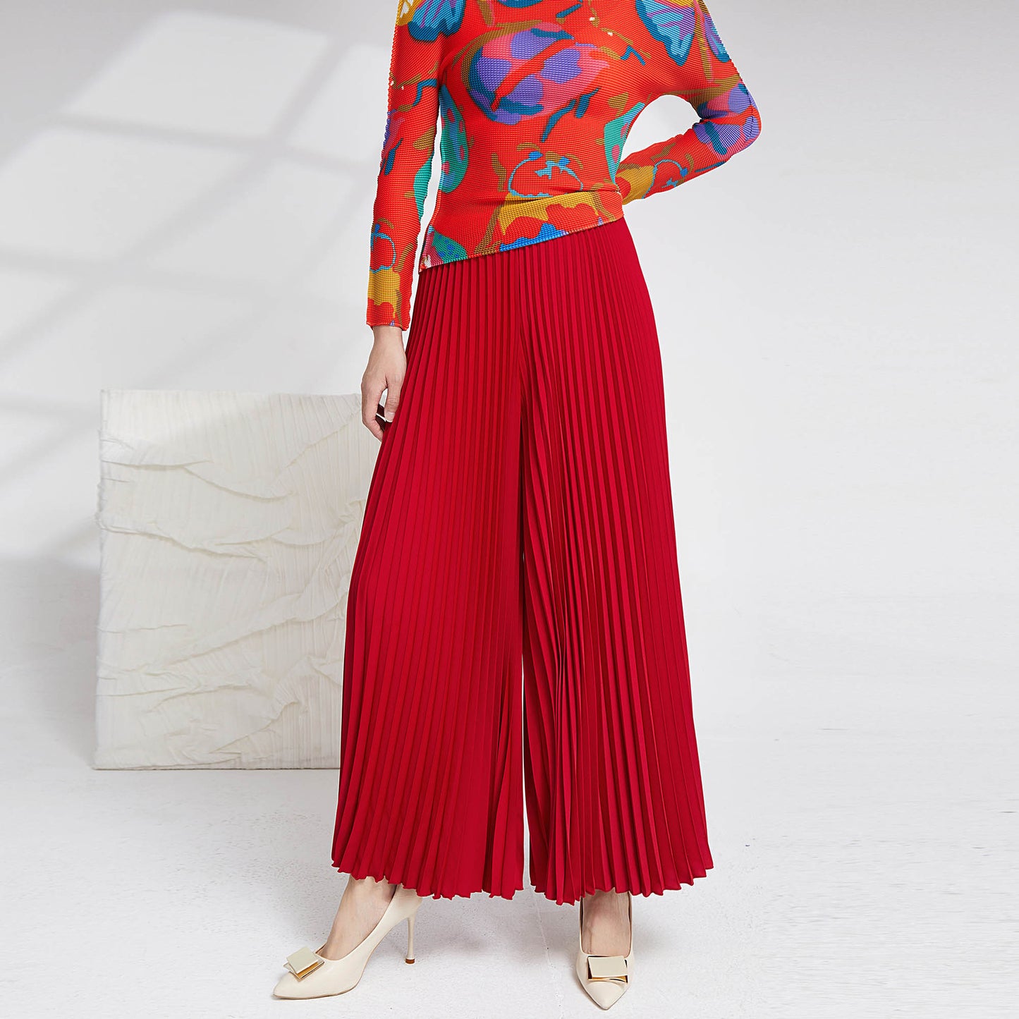 2025 pendant feeling high waist wide leg pants women's fashion Popular style loose solid color long versatile pleated casual trousers skirt
