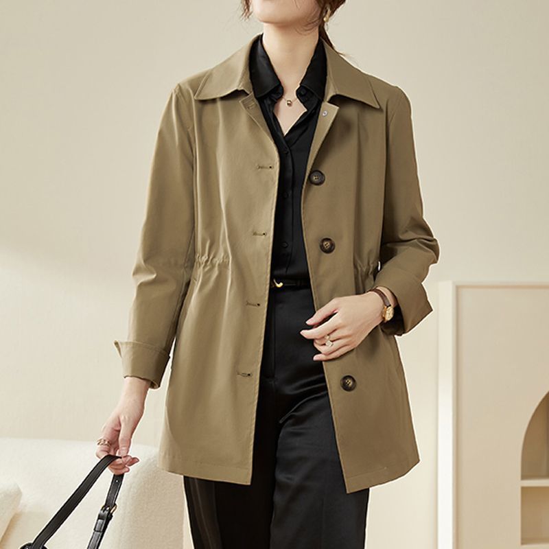 Mom trench coat women's spring and autumn new Korean version waist loose and thin casual fashion small coat