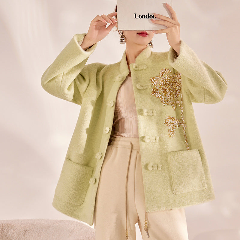 Winter Guofeng new heavy industry bead design sense buckle light luxury loose new Chinese jacket women MY099