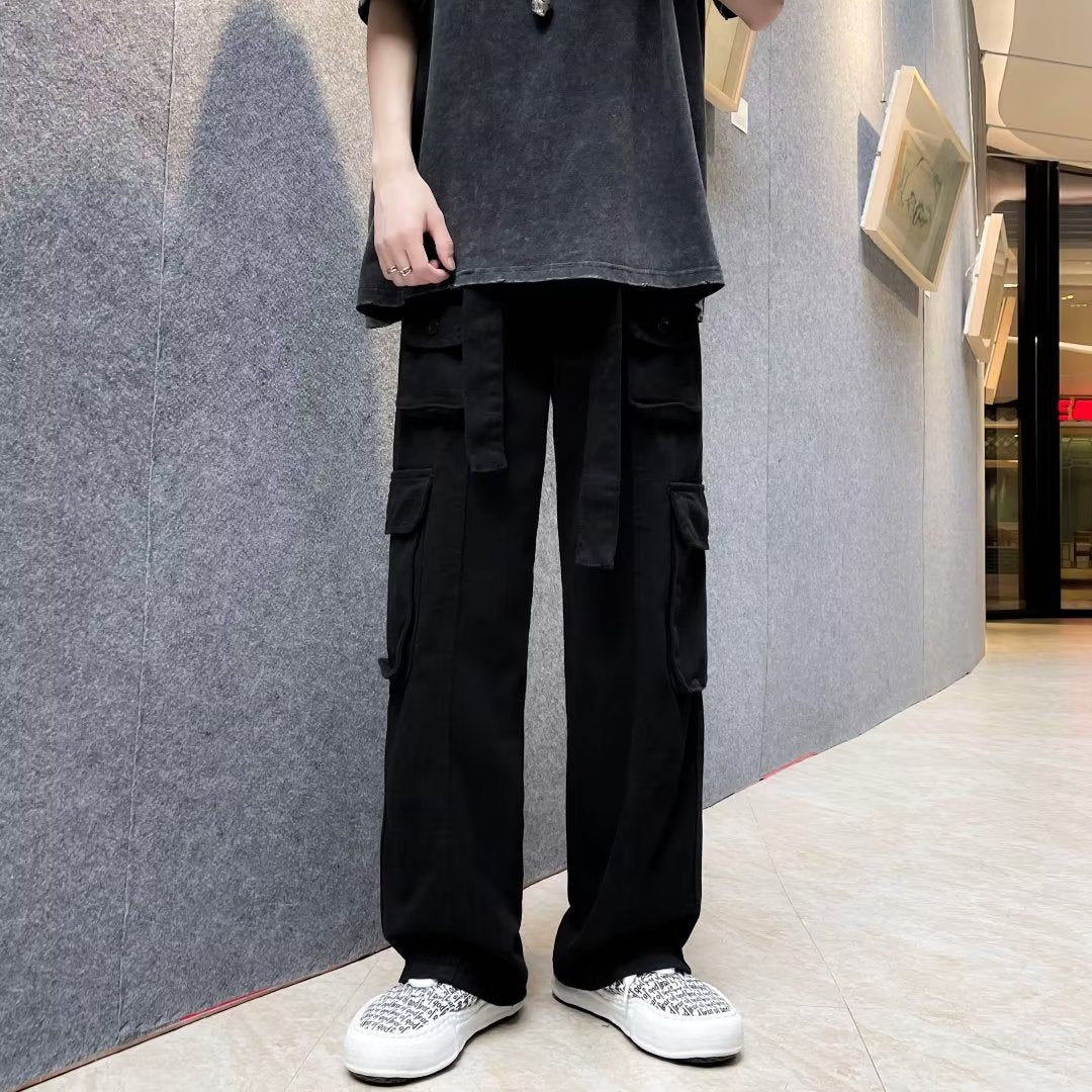 saferido boy outfits American Ins High Street Multi-Pocket Overalls Men's Loose Straight Casual Pants Autumn Drape Wide Leg Pants