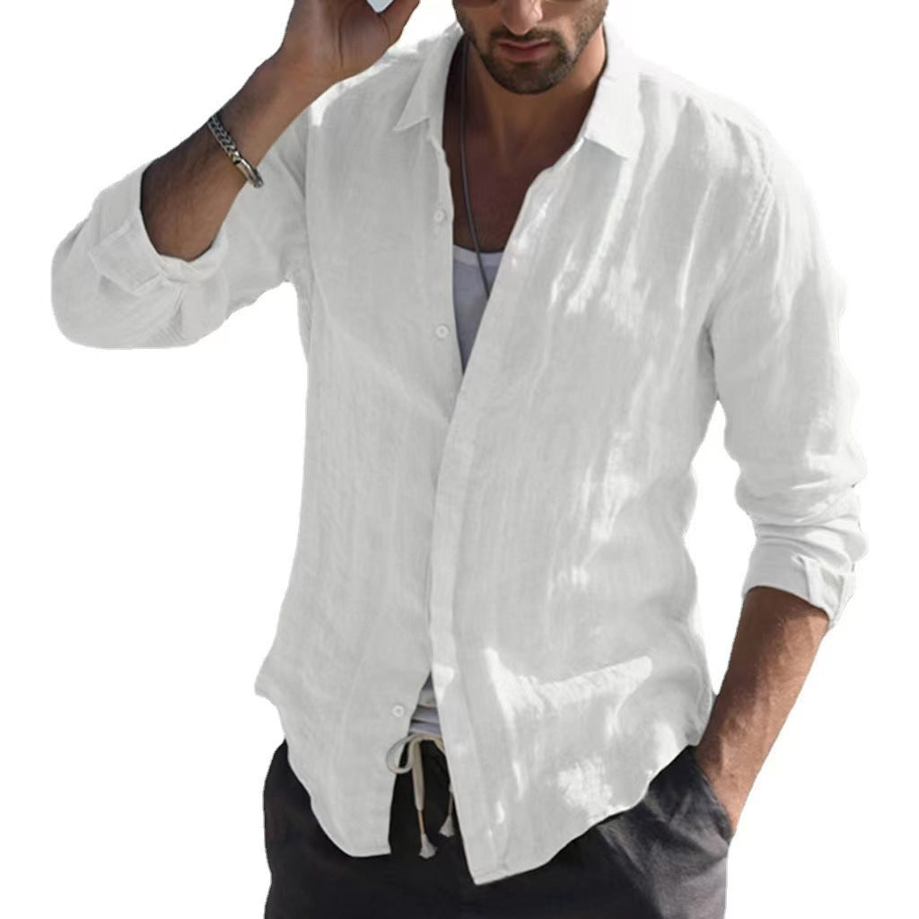 saferido -shop men’s fashion Pure Cotton Solid Color Long-Sleeved Shirt Men's Youth Casual Cardigan Shirt Men's Coat Promotion